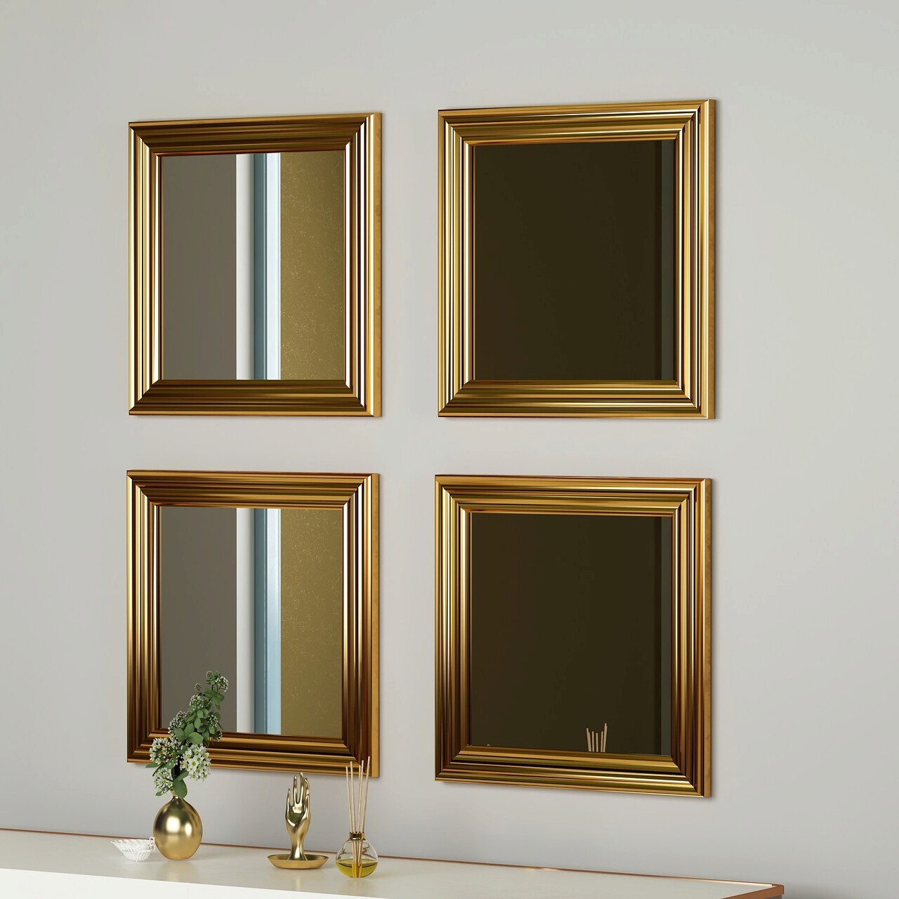 Set 4 oglinzi decorative, Hanah Home, Loza, Auriu - imagine 7